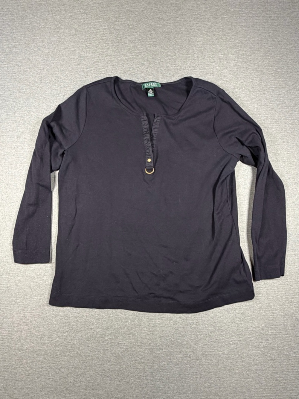 Lauren Ralph Lauren Black Long-Sleeve Henley Top with Ring Accent